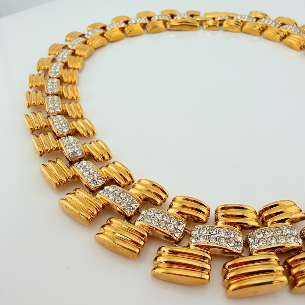 Vintage panther link pavè crystal collar necklace 153g